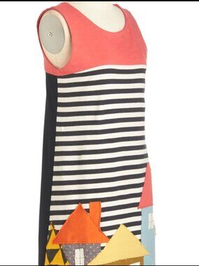 Modcloth x HEEL Athens Lab Cityscape Cloth Fabric Appliqué Dress Organic Cotton